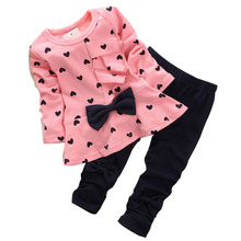 2021 Spring Children Girl Clothing Long SLeeve Set Heart Flower Bowknowt Cute 2PCS Clothes Kids Twinset T Shirt+Pants Legging 2024 - buy cheap