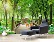 Custom wallpaper forest animal deer bird lotus tree bridge TV background wall home decoration living room bedroom 3d wallpaper 2024 - buy cheap