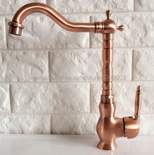 Kitchen Faucets Antique Red Copper Faucet Brass Swivel Spout Kitchen Faucet Single Handle Vessel Sink Mixer Tap Knf407 2024 - buy cheap