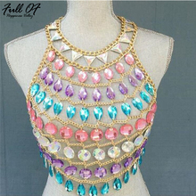 Sexy Women Metal chain sexi Gem Diamonds Sequins Exotic Tanks 2022 Hollow Halter Patchwork luxury Nightclub Party crop top hot 2024 - buy cheap