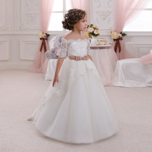 First Communion Dress Hollow Back Lace Up Appliques Half Sleeves Bow Shoulderless Ruffle Little Girl Christmas Tulle Ball Gown 2024 - buy cheap