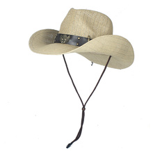 100% Соломенная женская и мужская полая ковбойская шляпа в ковбойском стиле, летняя пляжная Панама, шляпа от солнца, размер 56-58 см 2024 - купить недорого