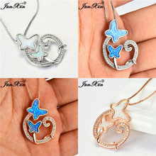 JUNXIN Female Blue White Fire Opal Butterfly Pendant Necklaces For Women White Gold Rose Gold Filled Zircon Wedding Necklace CZ 2024 - buy cheap
