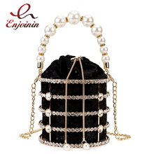 Luxury Diamond Metal Bucket Pearl Handle Women Party Clutch Purses and Handbags Hollow Designer Bag Wedding Chain Shoulder Bag 2024 - buy cheap