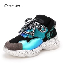 Zapatillas de deporte con plataforma y lentejuelas para mujer, zapatos informales de piel auténtica, color azul brillante 2024 - compra barato