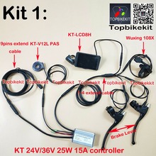 Kt controlador kit 15a 24v 250w/36v 250w kt controlador de onda senoidal + lcd3/lcd8h acelerador pas freio estender cabo para 36v250w motor 2024 - compre barato