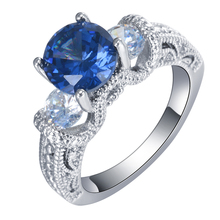 Anéis banhados a prata us 7 8 9, joia vintage azul zircônia cz, presente de casamento, de luxo, anéis de promessa para mulheres 2024 - compre barato