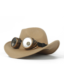 Steampunk Cowboy Hat For Child Kids Wool Hollow Western Outblack Sombrero Hombre Jazz Cap Size 52-54 2024 - buy cheap