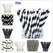 25pcs White Black Dot Striped Mustache Paper Straw for Baby Shower Wedding Birthday Halloween Party Decoration Drinking Straws 2024 - buy cheap