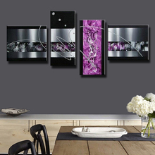 handpainted 4 piece black white purple modern abstract oil paintings on canvas pictures for living room home decorations 2024 - buy cheap