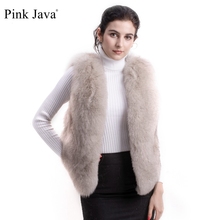 Colete de pele de raposa real, casaco curto feminino rosa qc1804 2018 2024 - compre barato