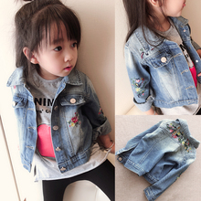 Girls denim jacket baby embroidered jacket 2022 spring and autumn children's lapel long-sleeved denim Outerwear 2024 - buy cheap