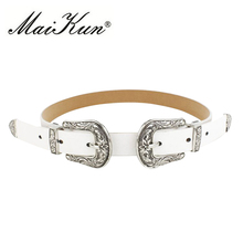 Maikun Vintage-Cinturón de piel sintética con doble hebilla para mujer, faja de marca de diseñador, de lujo 2024 - compra barato