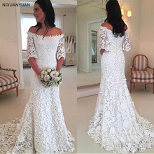 Stunning Lace Off The Shoulder Wedding Dress Sheath with Half Sleeve Sweep Train Bridal Gowns Casamento Vintage Dress 2024 - buy cheap