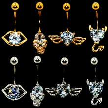 1pcs Surgical Steel Crystal Mouth Skull Wing Devil Belly Navel Ring Body Piercing Jewelry 2024 - buy cheap