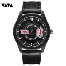 VAVA VOOM-reloj deportivo de cuarzo para hombre, cronógrafo de pulsera a la moda, resistente al agua, con correa de cuero, calendario, color negro 2024 - compra barato