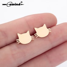 Cxwind Stainless Steel Cat Stud Earrings for Women Kids Simple Jewelry Kitty Cat Earings Accessories boucle d'oreille femme 2024 - buy cheap