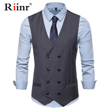 Men Double Breasted Vest Spring Men Dress Suit Vest Autumn Men Formal Gray Vest Suit Gilet Vest Slim Business Jacket Tops Homme 2024 - buy cheap