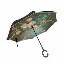 Classical 19th Century Watercolor Painting Reverse Umbrella Windproof Double Layer Rain Protection Car Inverted Umbrellas 2024 - buy cheap