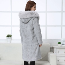 Real coelho pele inteira casaco longo feminino com capuz com gola de pele de raposa plus size 6xl 2024 - compre barato