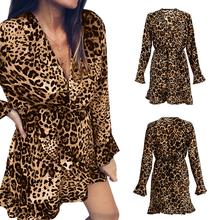 SANWOOD-vestido de verano y otoño de talla grande, estampado de leopardo, cintura elástica, manga larga 2024 - compra barato