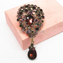 3 INCH Huge Vintage Stylish Luxurious Wine-red Crystal Flower Pins Brooch Retail Women Clothes Jewelry Pins 2024 - buy cheap