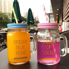 Straw glass cup with lid fresh bottle letter cup milk fruit juice beverage cup lemon cup mason jar with handle lid 2024 - buy cheap