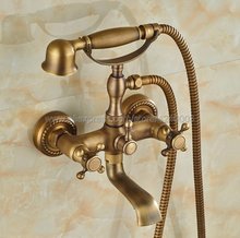 Античный бронзовый смеситель для ванны с двойными ручками, набор с настенным креплением, душевая лейка, смесители для ванны Ktf024 2024 - купить недорого