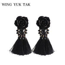 wing yuk tak Bohemian Tassel Drop Earrings for Women Black Acrylic Plant Flower Fringe Earrings Pendant Fashion Wedding Jewelry 2024 - buy cheap