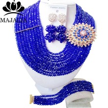 Conjunto de joias de cristal azul, conjunto de joias da moda estilo africano, para casamento e colar de cristal azul, frete grátis 2024 - compre barato