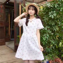 2019 Summer New Sweet Mori Girl Cherry Print Fresh Dress Casual Women Summer Dress Party Beach Dresses 2024 - buy cheap