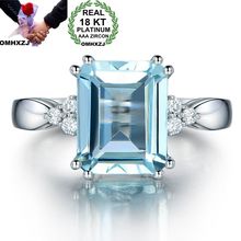 OMHXZJ-Anillo de plata de primera ley con Topacio azul claro para hombre y mujer, sortija, plata esterlina 18KT, Circonia cúbica, zirconia, circonita, zirconita, color blanco, fiesta, boda 2024 - compra barato