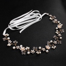 Gold Color White Flower Headbands Wedding Hair ornament Elegant Rhinestone Pearl Bridal Women Head Decoration Tiara 2024 - buy cheap