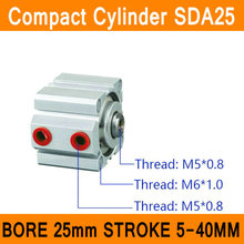 SDA25 Cylinder SDA Series Bore 25mm Stroke 5-40mm Compact Air Cylinders Dual Action Air Pneumatic Cylinder ISO Certificate 2024 - buy cheap
