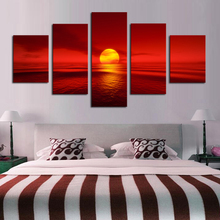 Pinturas en lienzo para decoración del hogar, Modular, 5 piezas, rojo atardecer, sol, mar Natural, cartel de paisaje marino, imágenes, arte de pared de salón 2024 - compra barato