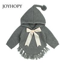 JOYHOPY Baby Sweaters Hooded Girls Knitted Sweater Autumn Winter  Bowknot Toddler Infant Knitwear Kids Clothes 2024 - buy cheap