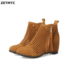 Botas de pierna baja con agujeros para mujer, zapatos informales de vestir, Tacón de Cuña invisible, bonitos, de verano, novedad de 2019 2024 - compra barato