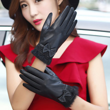 Lady Leather Warm Gloves Female Warm Mittens Bow Tie PU Leather Gloves Winter Gloves Luva Feminina Velvet Warm Gloves B-9197 2024 - buy cheap