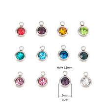 6mm Birthstone Charms For Jewelry Stainless Steel Colorful Crystal Pendant Pierre Naissance Geboortestenen Wholesale 60pcs/lot 2024 - buy cheap