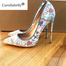 Carollabelly New 2020  Pointed  Toe  High Heels Graffiti Women Pumps  Stiletto  Mesh Wedding Party Shoes High Quality Shoes 2024 - buy cheap