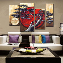 hand painted group canvas oil painting japanese style sunset tree landscape wall pictures modern home decoration pieces cheap 2024 - buy cheap