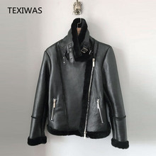 TEXIWAS Winter Warm 100% Shearling One Fur Genuine Leather jacket Women Thicken Outerwear top pilot bomber jacket Coat female 2024 - buy cheap
