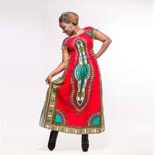 Vestido dashiki de algodón rojo para mujer, estampado africano, largo, otoño 2024 - compra barato