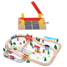 Barra paralela trilha interseção de madeira acessórios de trilha de trem de madeira universal barreira quebra-cabeça brinquedos educativos para crianças 2024 - compre barato