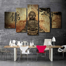 Imagens de arte de parede em hd, 5 peças, tela combinada de pinturas de buda, decoração de casa, mural, poster de buda 2024 - compre barato