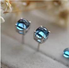 Natural blue topaz earring Free shipping Natural real blue topaz 925 sterling silver Fine jewelry 5mm 2024 - buy cheap