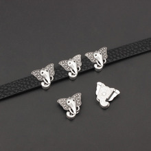 10 Uds. Abalorios de cabeza de elefante tibetano de plata espaciadores deslizantes para pulsera de Cordón de cuero plano de 10*2mm 2024 - compra barato