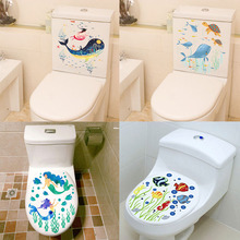 Sealife adesivos de assento de vaso sanitário, decoração de casa faça você mesmo flor cenário subaquático arte mural banheiro quarto 3d vista decalque pvc 2024 - compre barato