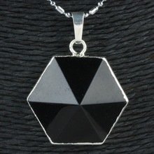 Sunyik colar de ônix preto com pingente de cura reiki, ponto hexagonal, pedra, colar 2024 - compre barato