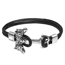 Boniskiss pulseira de couro masculina, pulseira com estampa de lobo exclusiva, joias masculinas punk, pulseira de corda, entrega rápida 2024 - compre barato